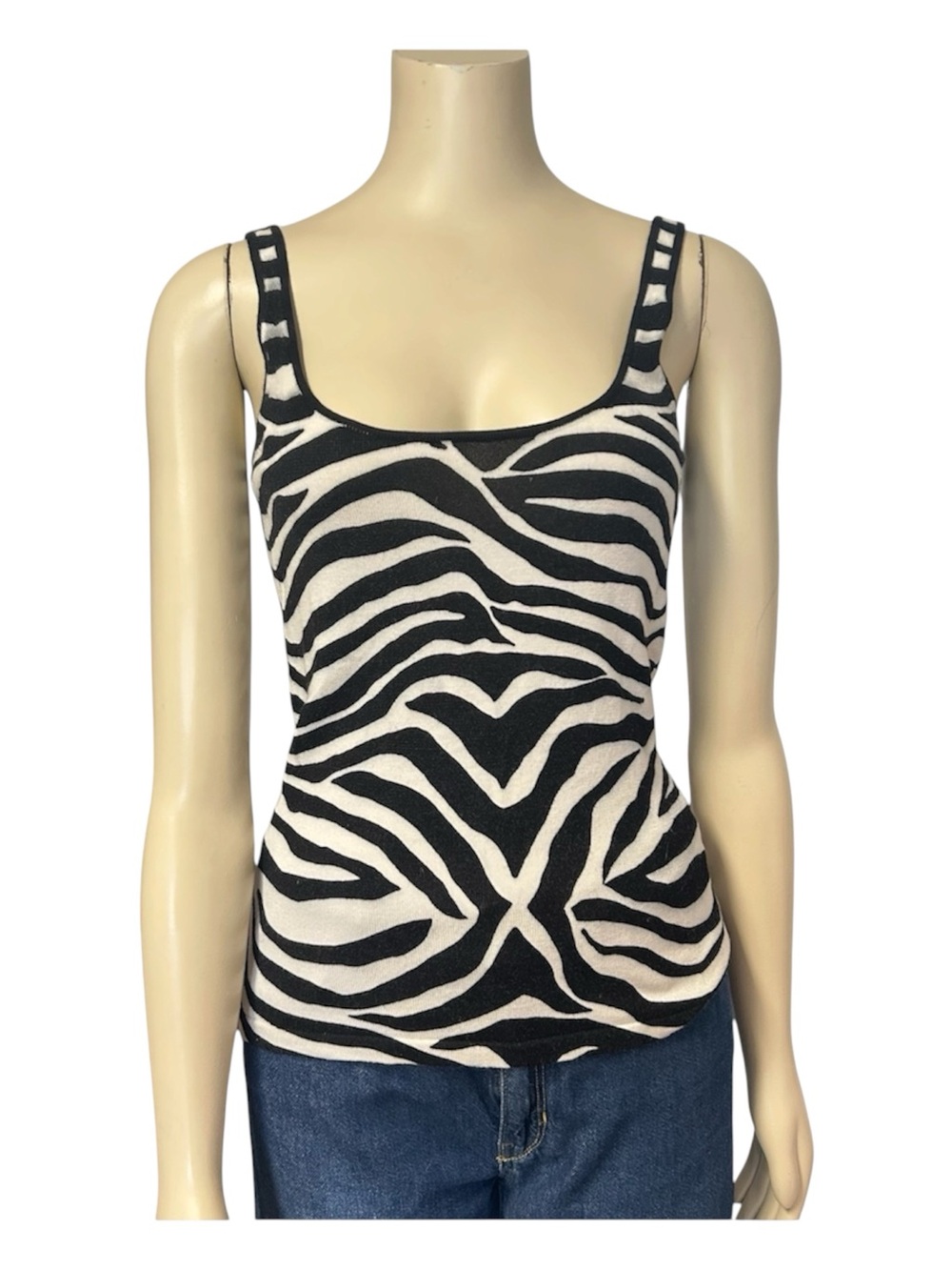 White House Black Market Zebra Knit Tank Top Womens XS Y2K